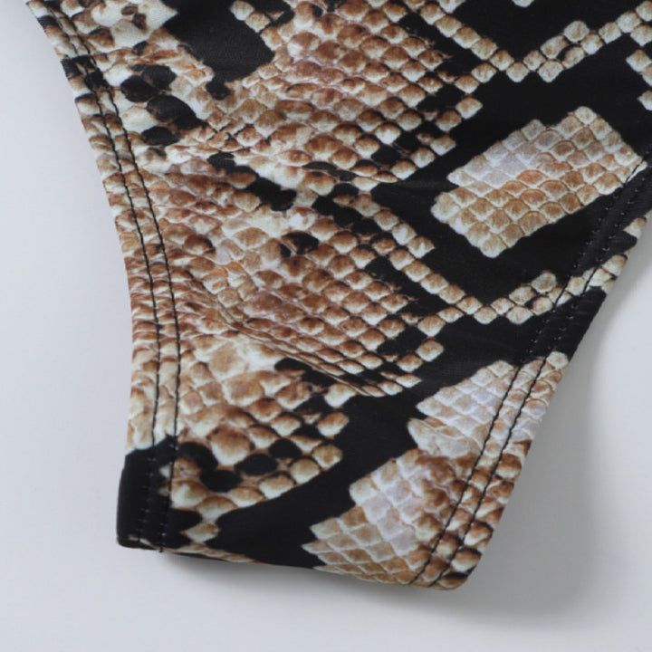 Damen Bandeau-Bikini mit Schlitzdetails und modischem Schlangenmuster Drune