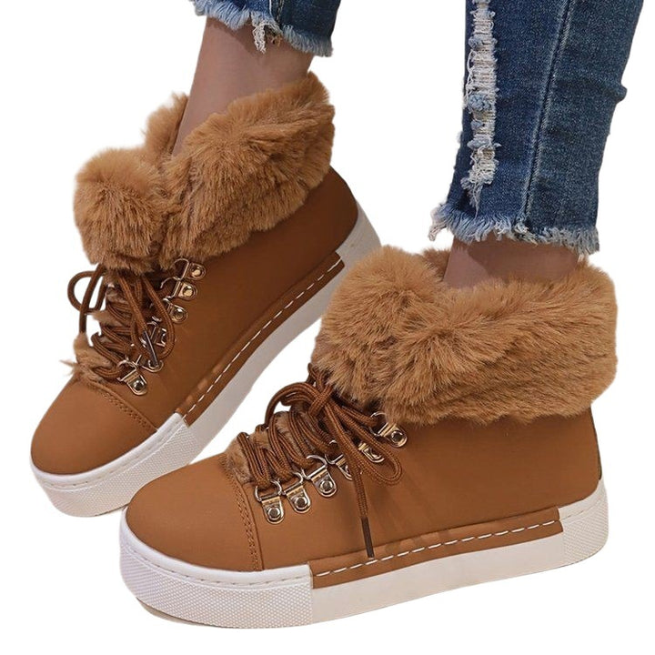 Damen Flauschige Sneakers mit Warmfutter und modischer Schnürung Drune