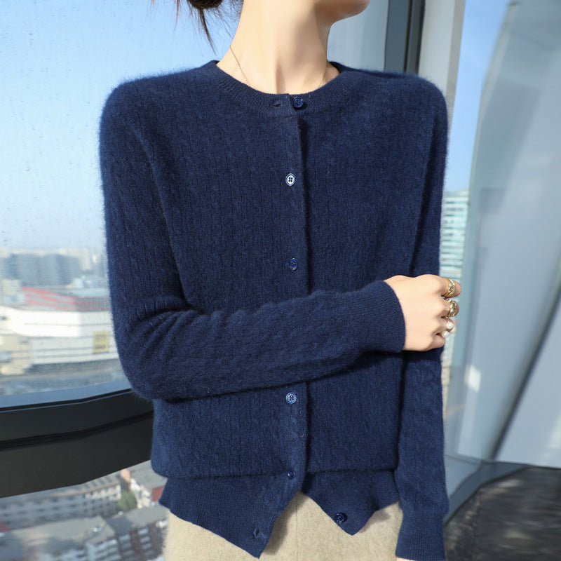 Damen Kurzgeschnitteter Feinstrick-Cardigan mit dezenter Struktur und Rundhalsausschnitt Drune