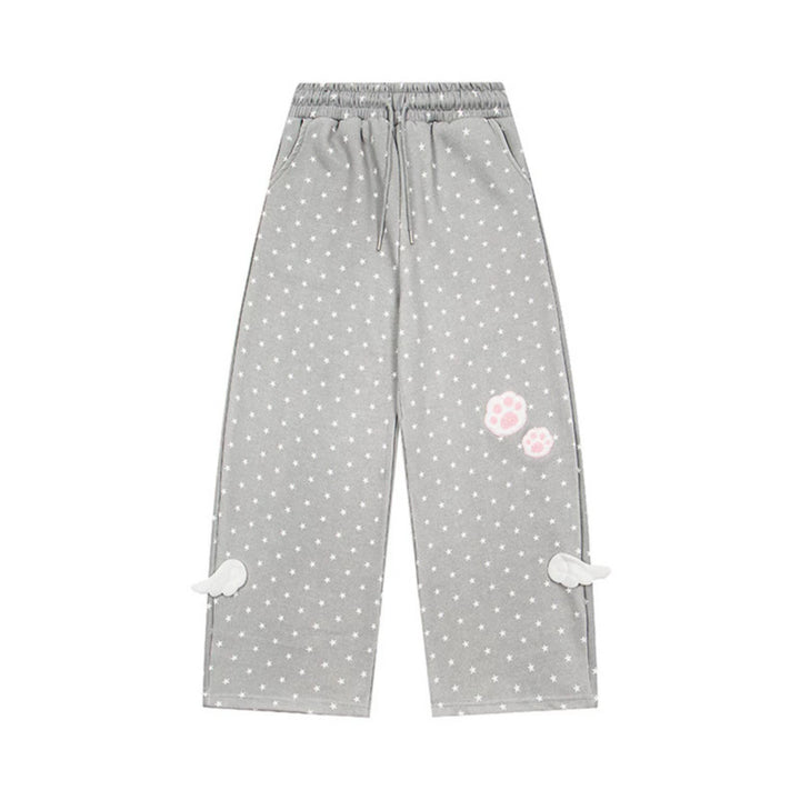 Damen Weite Lounge-Hose mit elastischem Bund, Sternenallover und Pfoten-Applikation Drune