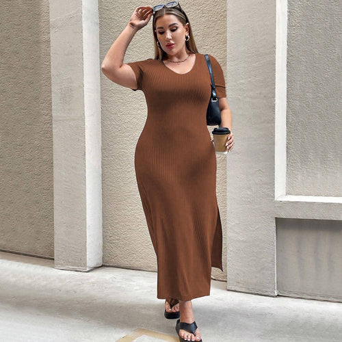 Damen Figurbetontes Maxikleid mit Seitenschlitz und Rippenstruktur Drune