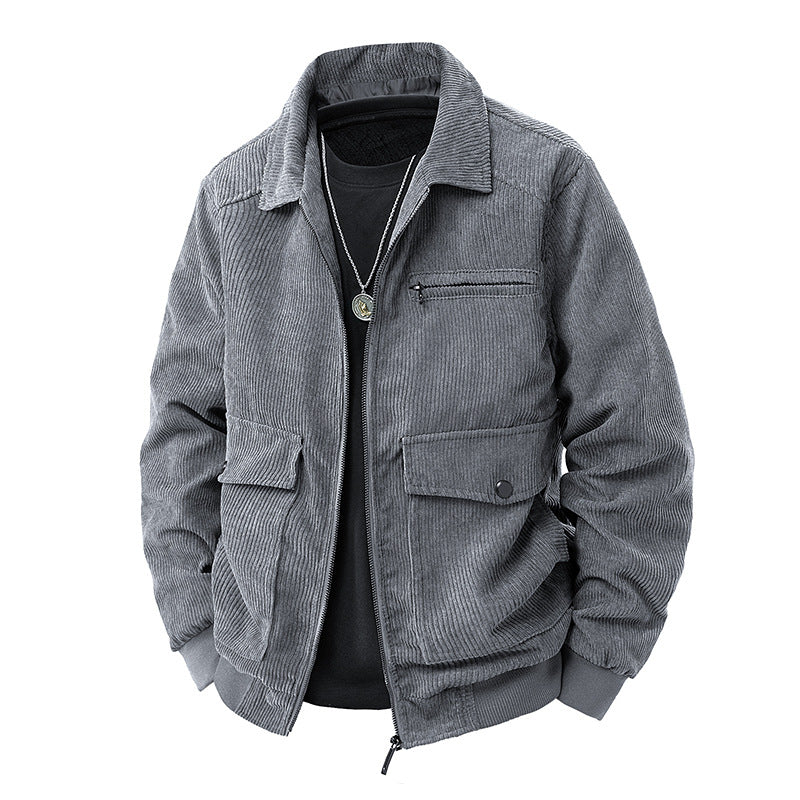Herren  Corduroy Utility-Bomberjacke mit Reißverschluss-Brusttasche und Klapptaschen