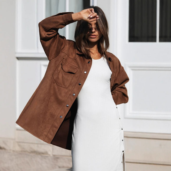 Damen Oversized Oberhemd aus weichem Wildlederimitat Drune