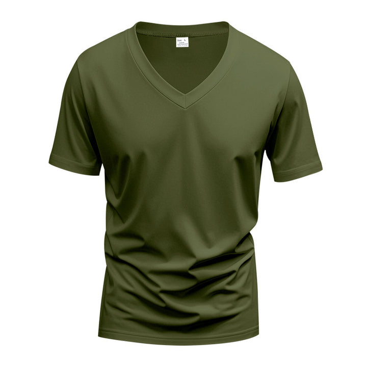 Herren nan V-Ausschnitt-T-Shirt aus Stretchbaumwolle mit ergonomischem Schulterschnitt und flachem Saum Drune
