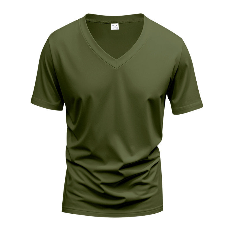 Herren nan V-Ausschnitt-T-Shirt aus Stretchbaumwolle mit ergonomischem Schulterschnitt und flachem Saum Drune