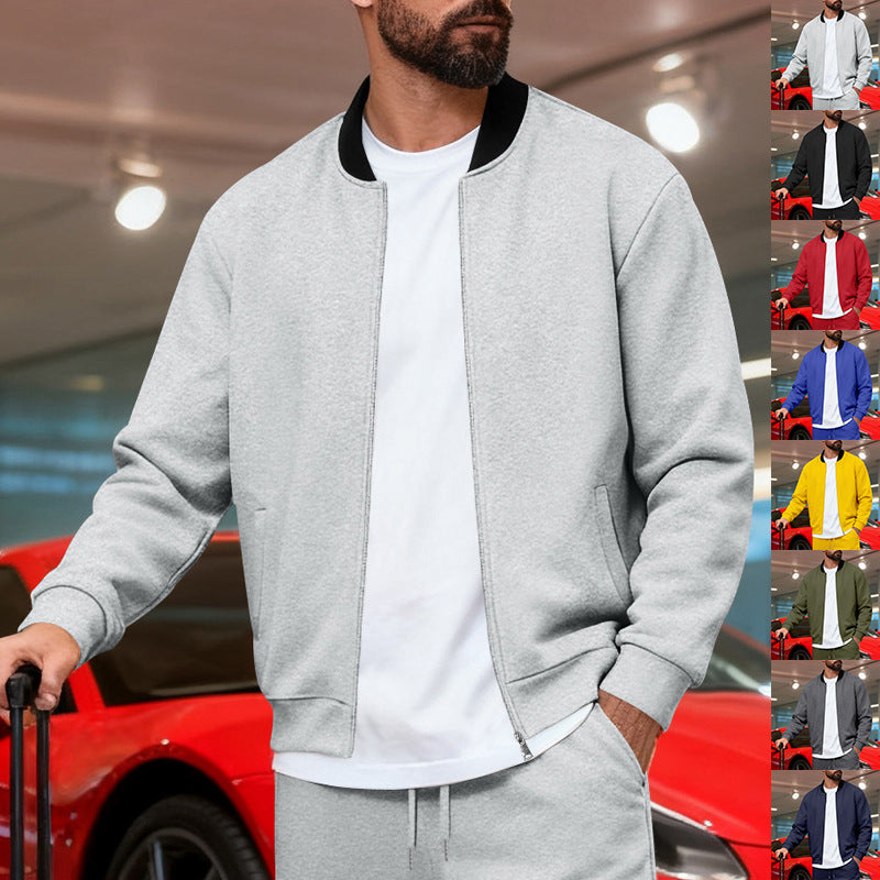 Herren nan urbane Sweat-Trackjacke mit Stehkragen verdecktem Reißverschluss elastischen Rippbündchen und Eingrifftaschen Drune