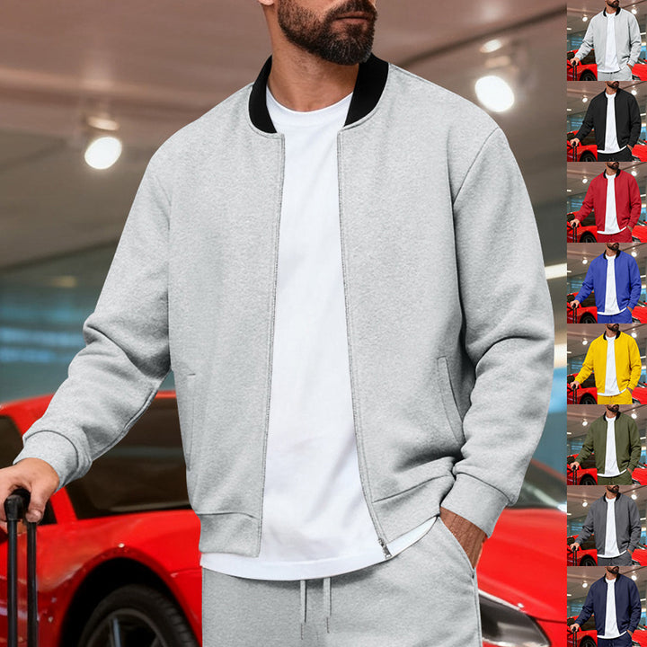 Herren nan urbane Sweat-Trackjacke mit Stehkragen verdecktem Reißverschluss elastischen Rippbündchen und Eingrifftaschen Drune