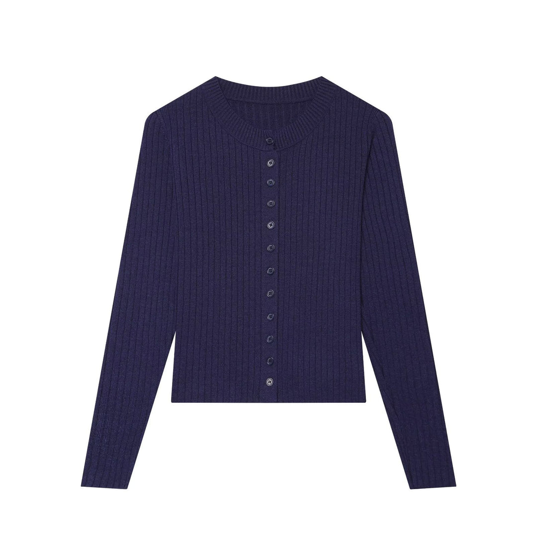 Damen Figurbetonte Feinstrick-Cardigan mit durchgehender Knopfleiste und Rundhalsausschnitt Drune