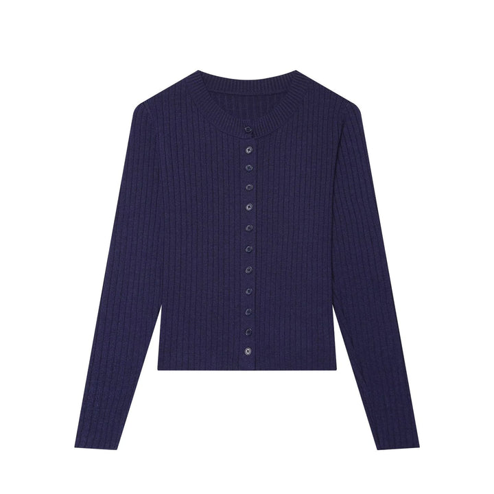 Damen Figurbetonte Feinstrick-Cardigan mit durchgehender Knopfleiste und Rundhalsausschnitt Drune