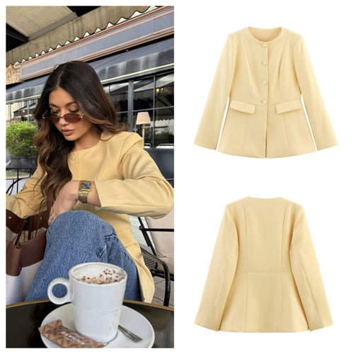 Damen elegante Blazerjacke mit schickem Taillenschnitt Drune