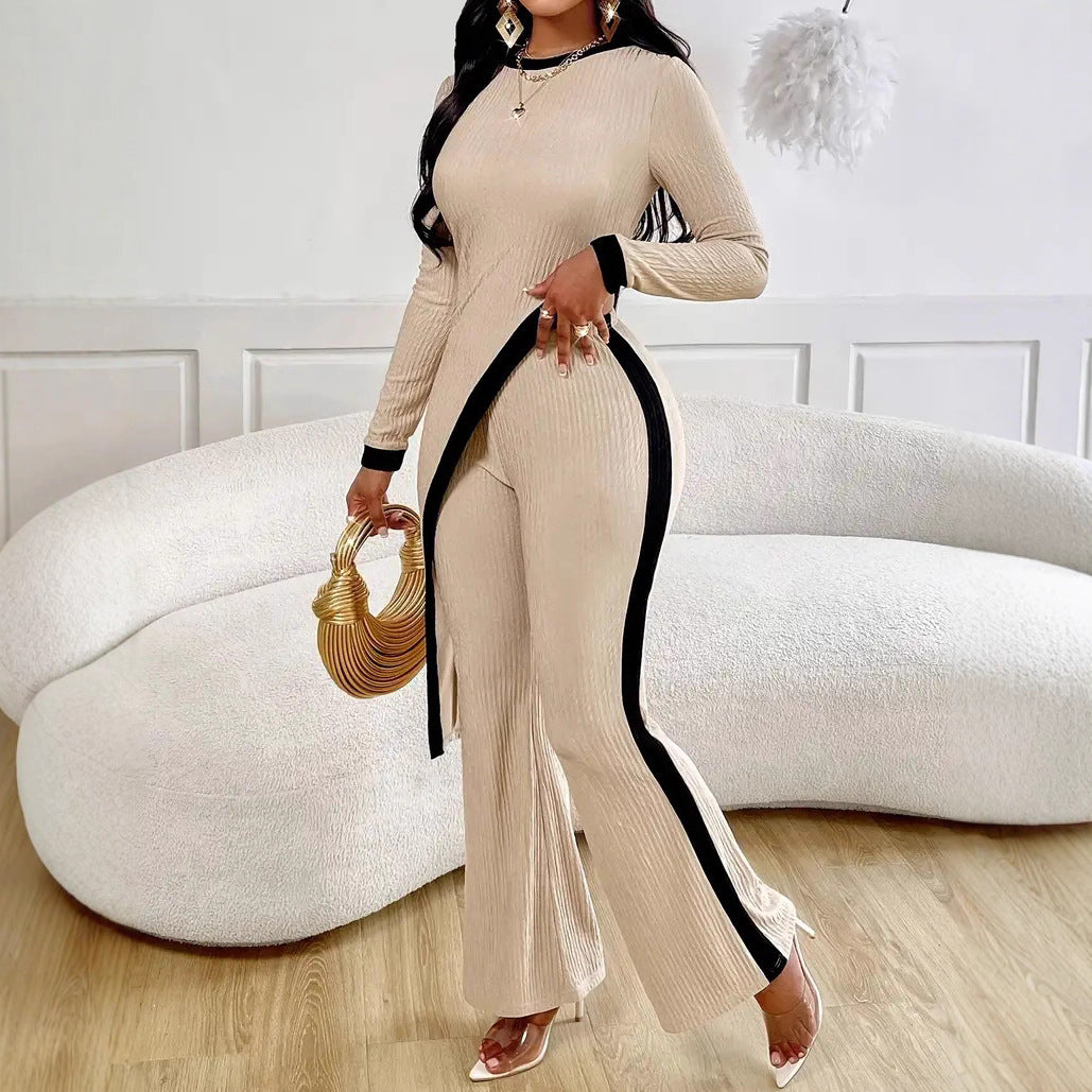 Damen lässiger Jumpsuit mit strukturiertem Stoff und kontrastierenden Details Drune
