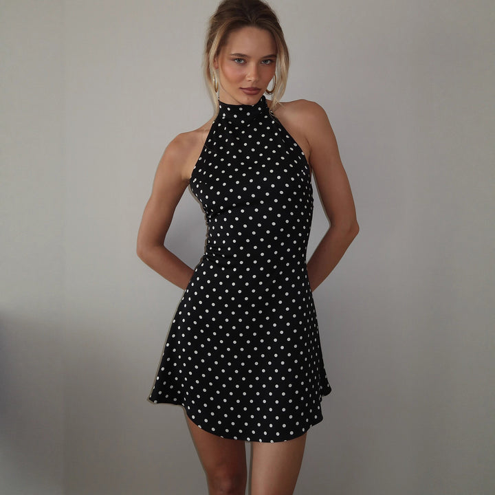 Damen Neckholder Kleid mit Polka-Dots Drune