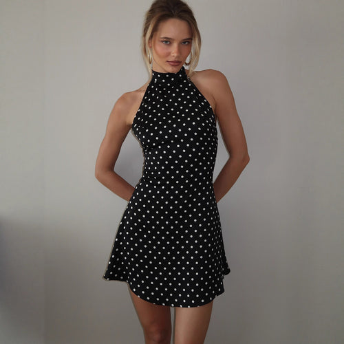 Damen Neckholder Kleid mit Polka-Dots Drune