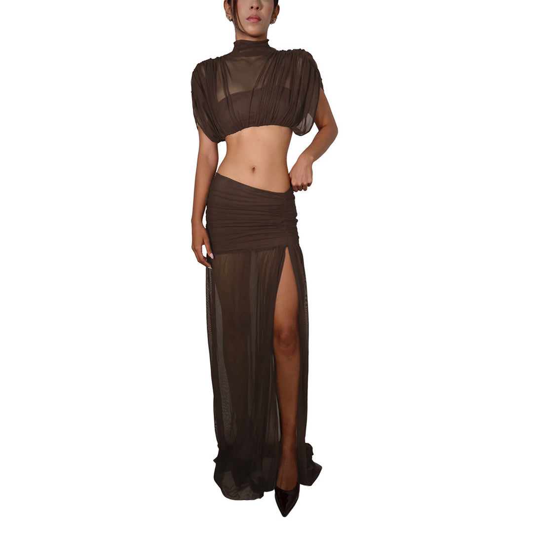 Damen Elegantes und figurbetontes Cut-Out Kleid mit hochgeschlossenem Design Drune