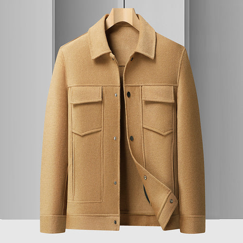 Herren Wollfilz-Truckerjacke mit Pattentaschen und Druckknopfverschluss Drune