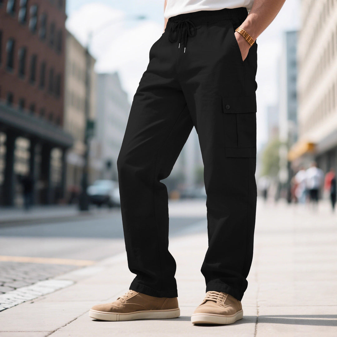 Herren nan urbane utilitarische Cargohose mit elastischem Komfortbund, Tunnelzug und verschließbaren Klappentaschen Drune
