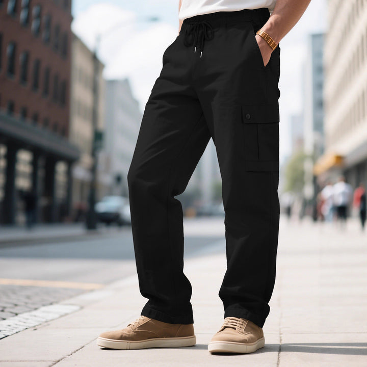 Herren nan urbane utilitarische Cargohose mit elastischem Komfortbund, Tunnelzug und verschließbaren Klappentaschen Drune