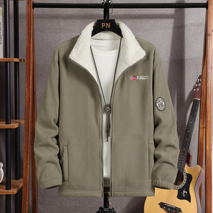 Herren Warme Fleecejacke mit Teddykragen, durchgehendem Reißverschluss und Utility-Taschen Drune