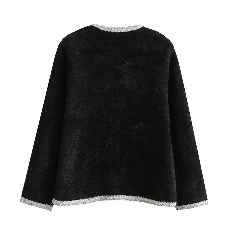 Damen elegante Strickjacke mit dekorativen Perlenknöpfen und praktischen Taschen Drune
