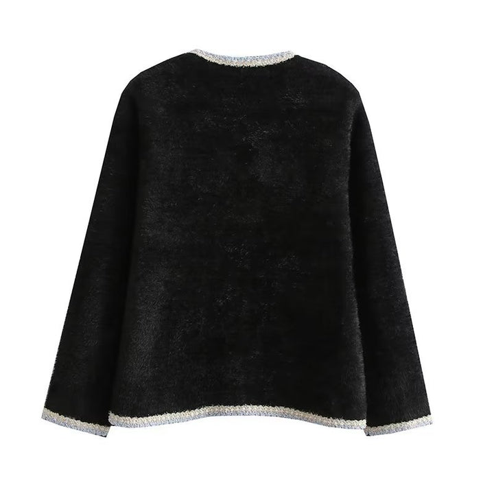 Damen elegante Strickjacke mit dekorativen Perlenknöpfen und praktischen Taschen Drune