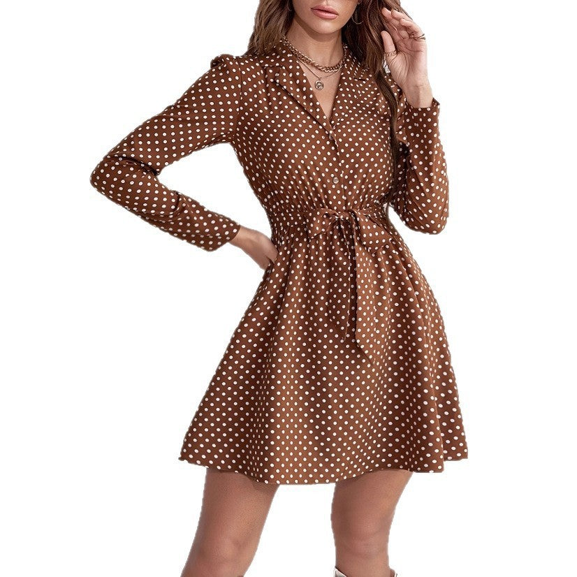 Damen Mini-Kleid mit gepunktetem Design und Gürtel Drune