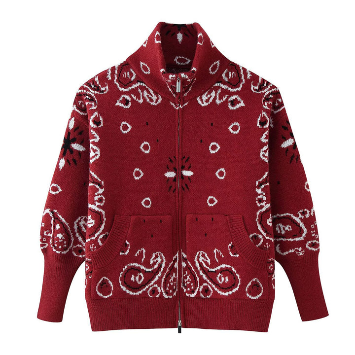 Damen 40+ gemusterte Strickjacke mit Reißverschluss und Stehkragen Drune