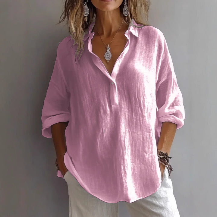 Damen Lockeres Knopf-Bluse Hemd Drune