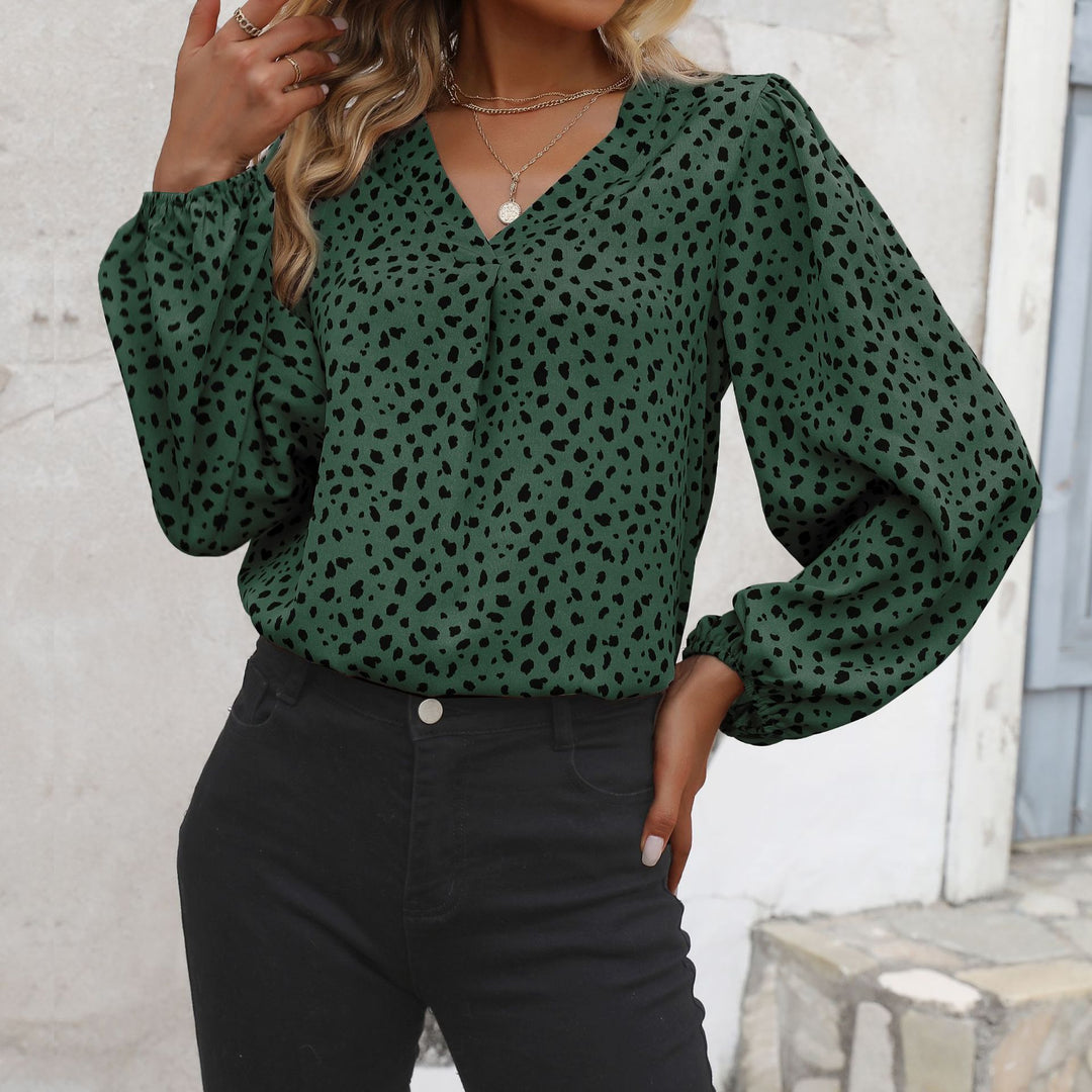 Damen Elegante V-Ausschnitt Bluse mit Puffärmeln Drune