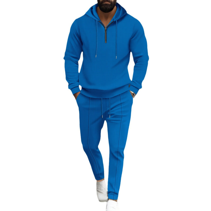 Herren nan strukturiertes Halbzip-Kapuzenloungewear-Set mit tapered Jogpants und Kordelzug Drune