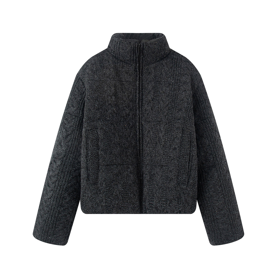 Damen nan gesteppte Strickoptik-Steppjacke mit Zopfmuster, Stehkragen und Eingrifftaschen Drune