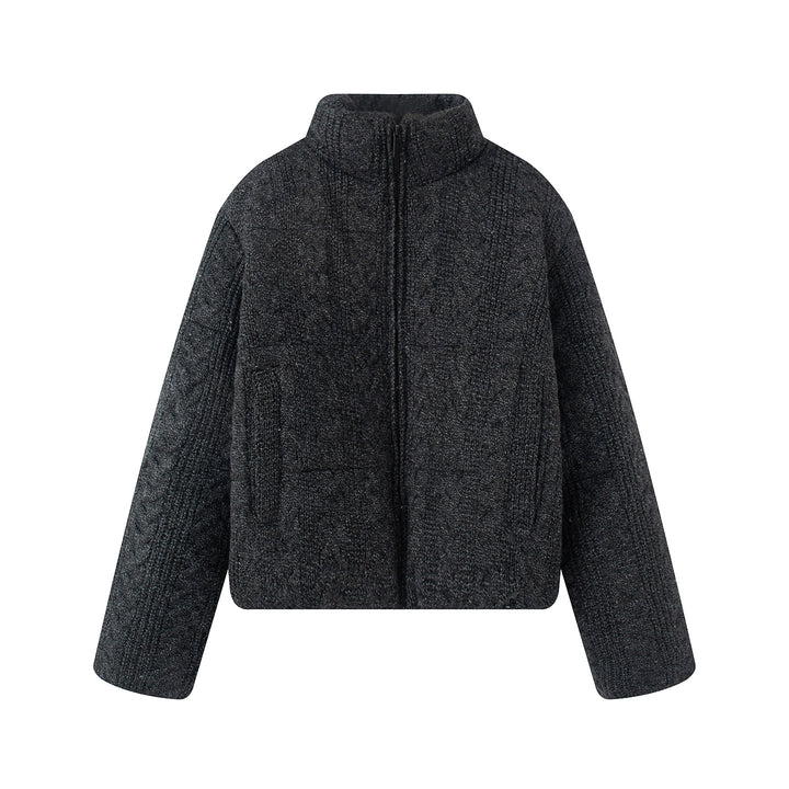 Damen nan gesteppte Strickoptik-Steppjacke mit Zopfmuster, Stehkragen und Eingrifftaschen Drune