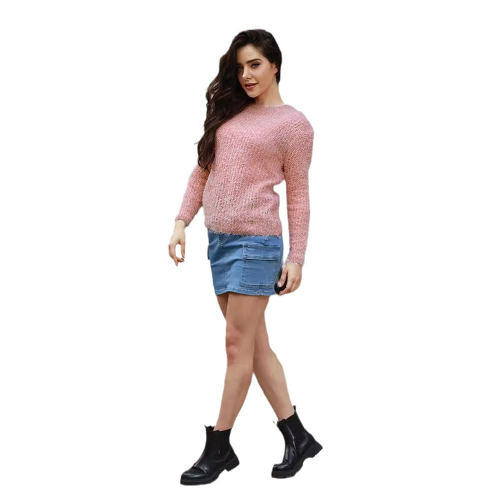 Damen Gemütlicher Strickpullover mit lockerer Passform und feiner Struktur Drune