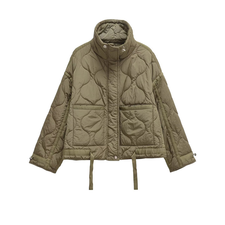 Damen 200+ gesteppte Cropped‑Kurzjacke mit hohem Stehkragen, Tunnelzug und aufgesetzten Taschen Drune