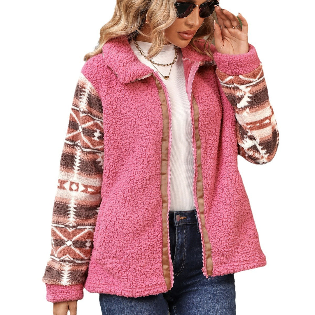 Damen kuschelige Fleecejacke mit modischem Muster Drune