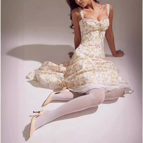 Damen Sommerliches A-Linien Kleid mit floralen Akzenten Drune