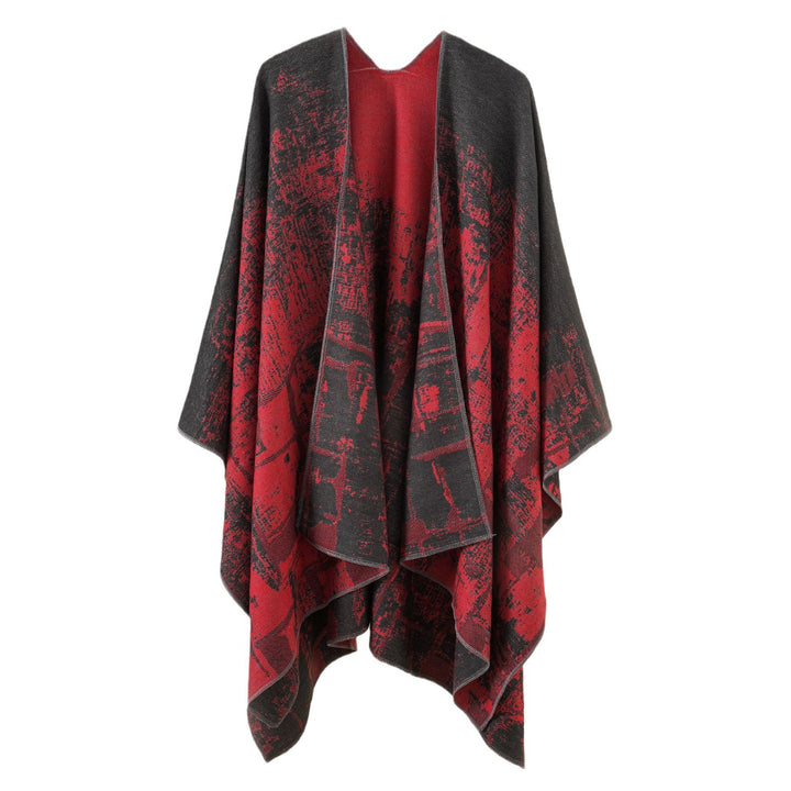 Damen Wollmix-Cape mit grafischem Jacquard, offenem Kimono-Fall und weichfallender Drapierung Drune