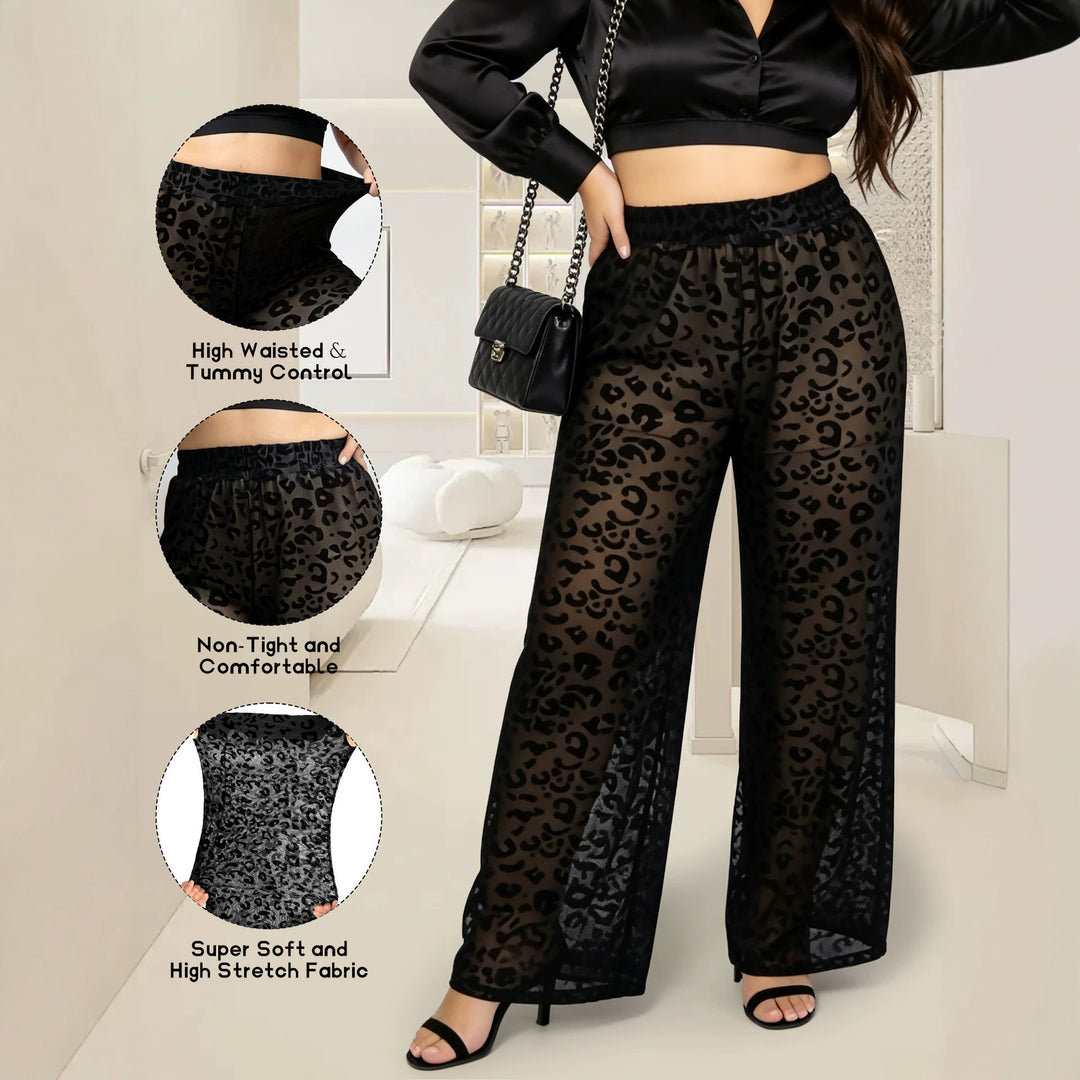 Damen Hochtaillierte weit geschnittene Chiffon-Hose mit Leopardmuster und Bauchkontrolle Drune