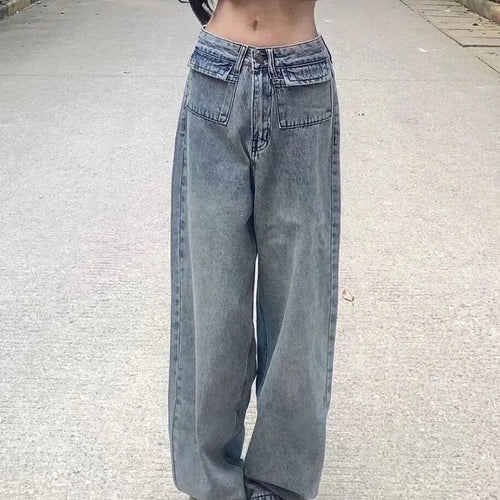 Damen Weit geschnittene Denim-Hose mit hohen Taschen und vintage Waschung Drune
