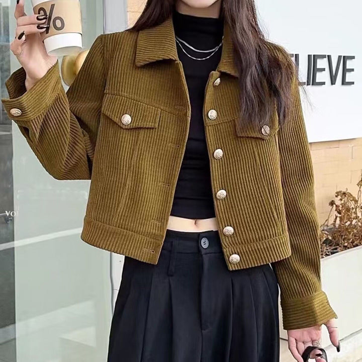 Damen Kordjacke mit dekorativen Knöpfen Drune
