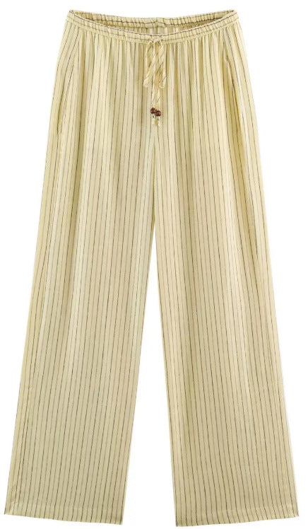 Damen Weite High‑Waist Palazzohose mit vertikalem Streifenmuster und elastischem Bund Drune