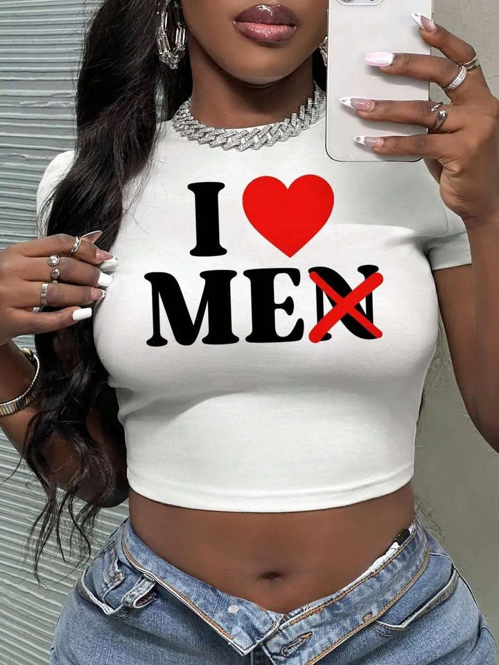 Damen Crop-Top mit künstlerischem Statement-Druck Drune