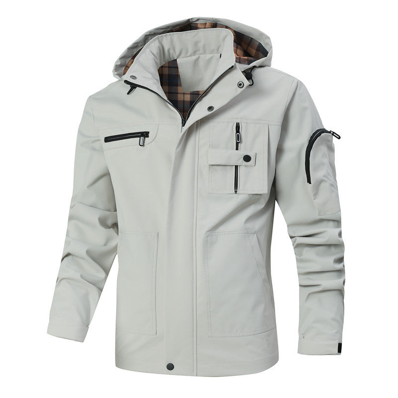 Herren Wasserabweisender Softshell-Parka mit Kapuze, reflektierenden Einsätzen und Multifunktionstaschen Drune