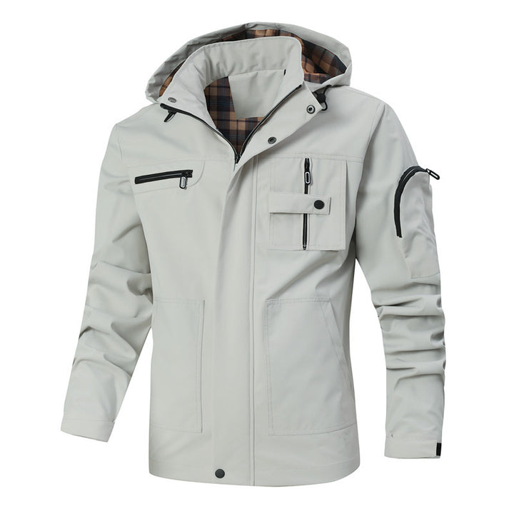 Herren Wasserabweisender Softshell-Parka mit Kapuze, reflektierenden Einsätzen und Multifunktionstaschen Drune