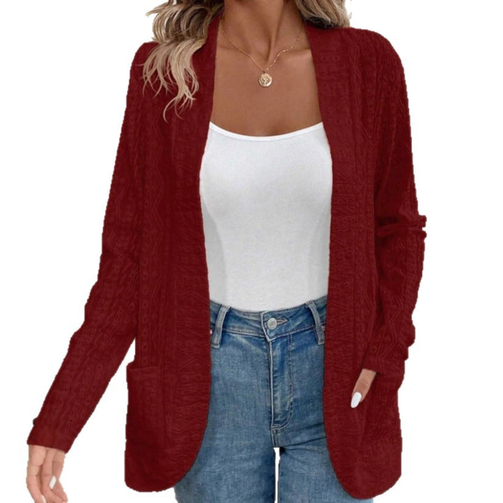 Damen Offener Strukturierter Strickcardigan mit Eingrifftaschen Drune