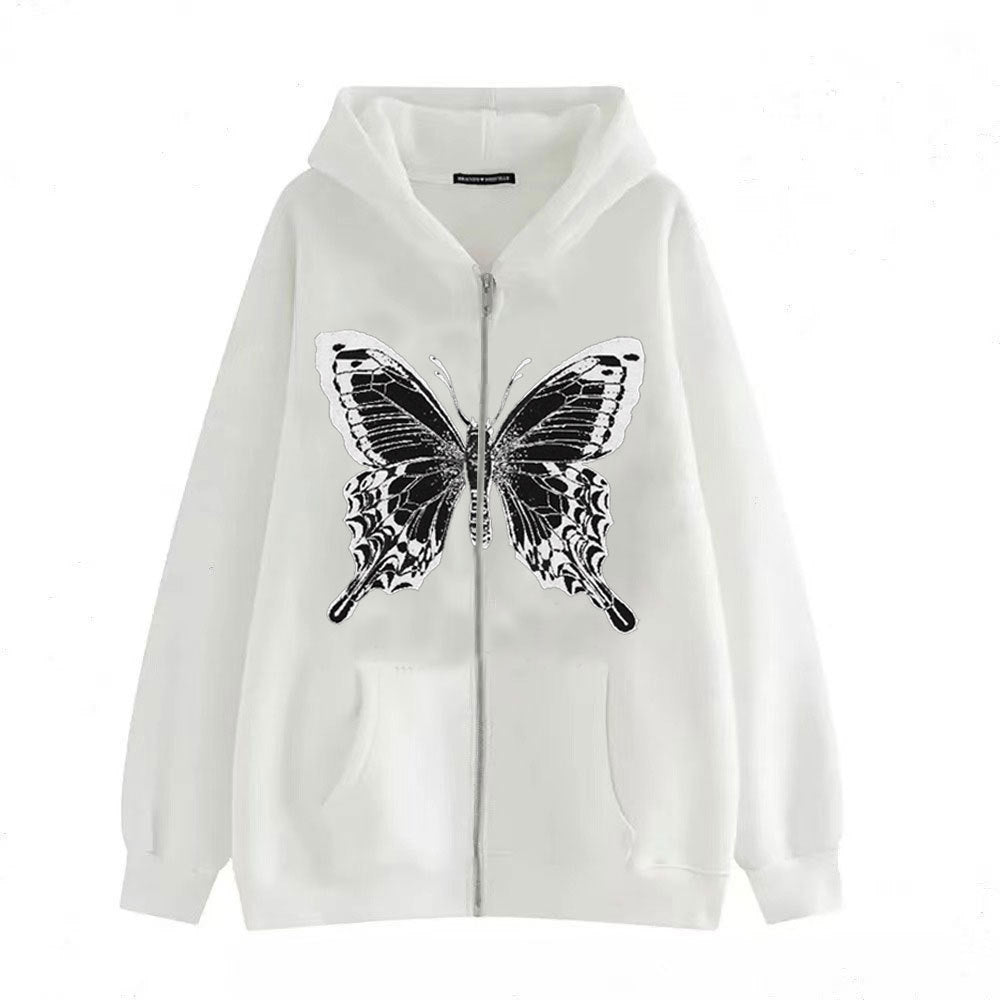 Damen Zip-Hoodie mit ausdrucksstarkem Schmetterlingsmotiv Drune