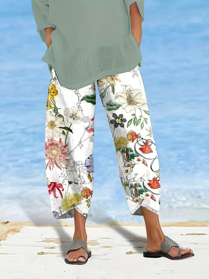 Damen Freizeithose mit floralem Muster und elastischem Bund Drune