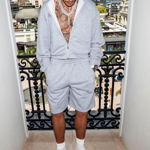 Herren Sweatshorts-Set mit Reißverschluss-Kapuzenjacke und elastischem Kordelbund Drune