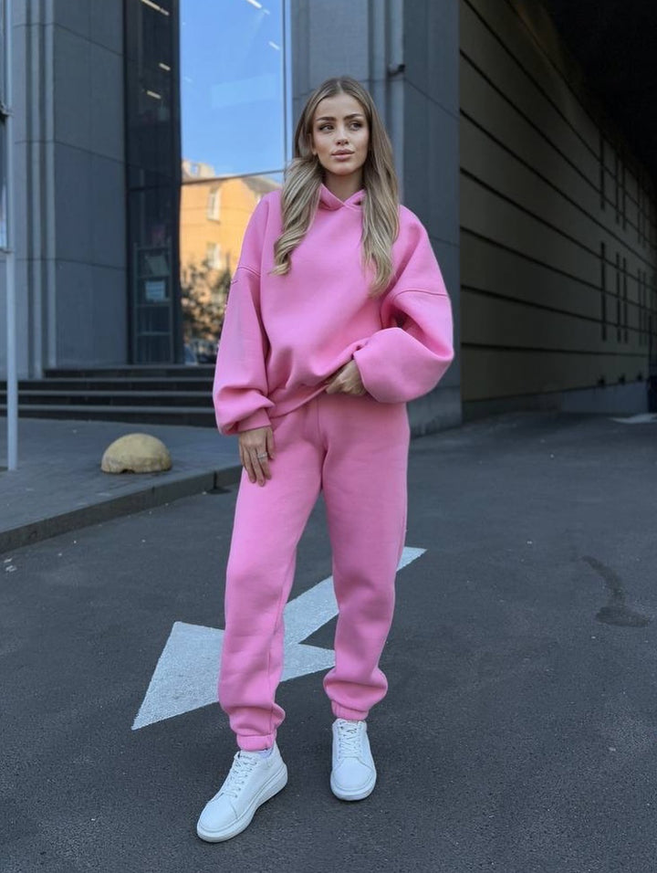 Damen Oversized-Fleece-Sweatset mit Kapuze und konisch zulaufender Jogginghose Drune