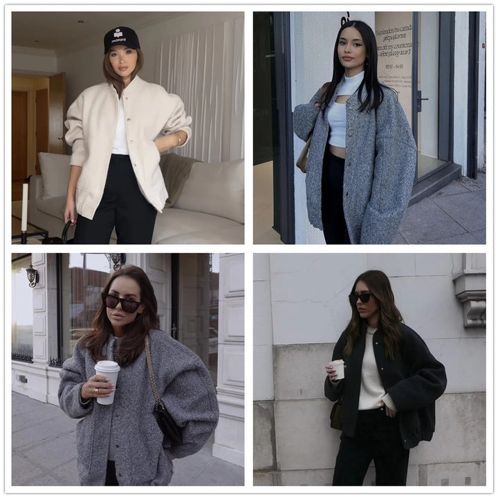 Damen Oversize-Fleecejacke mit Stehkragen, aufgesetzten Fronttaschen und elastischem Saum Drune