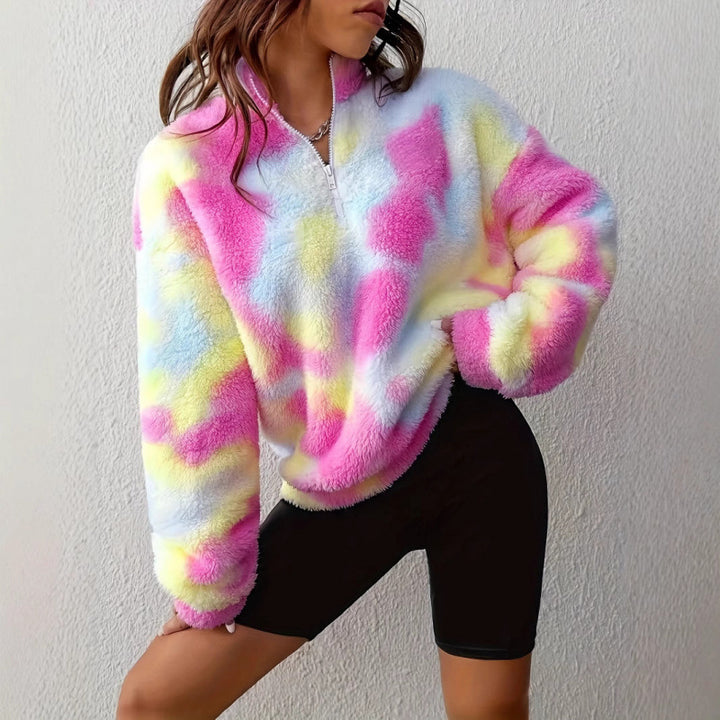 Damen kuscheliger Fleece-Pullover mit halbem Reißverschluss Drune
